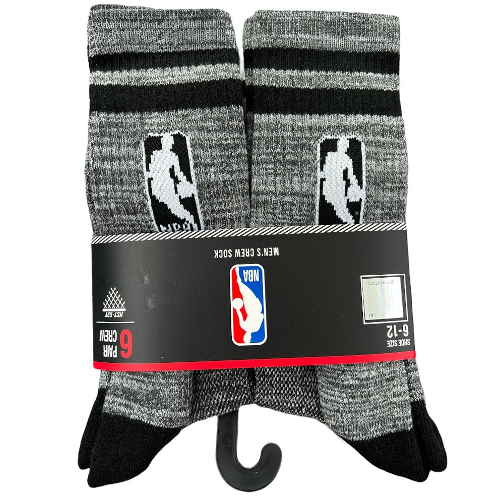 NBA Logoman Men’s 6-12 Gray Black White Crew Socks